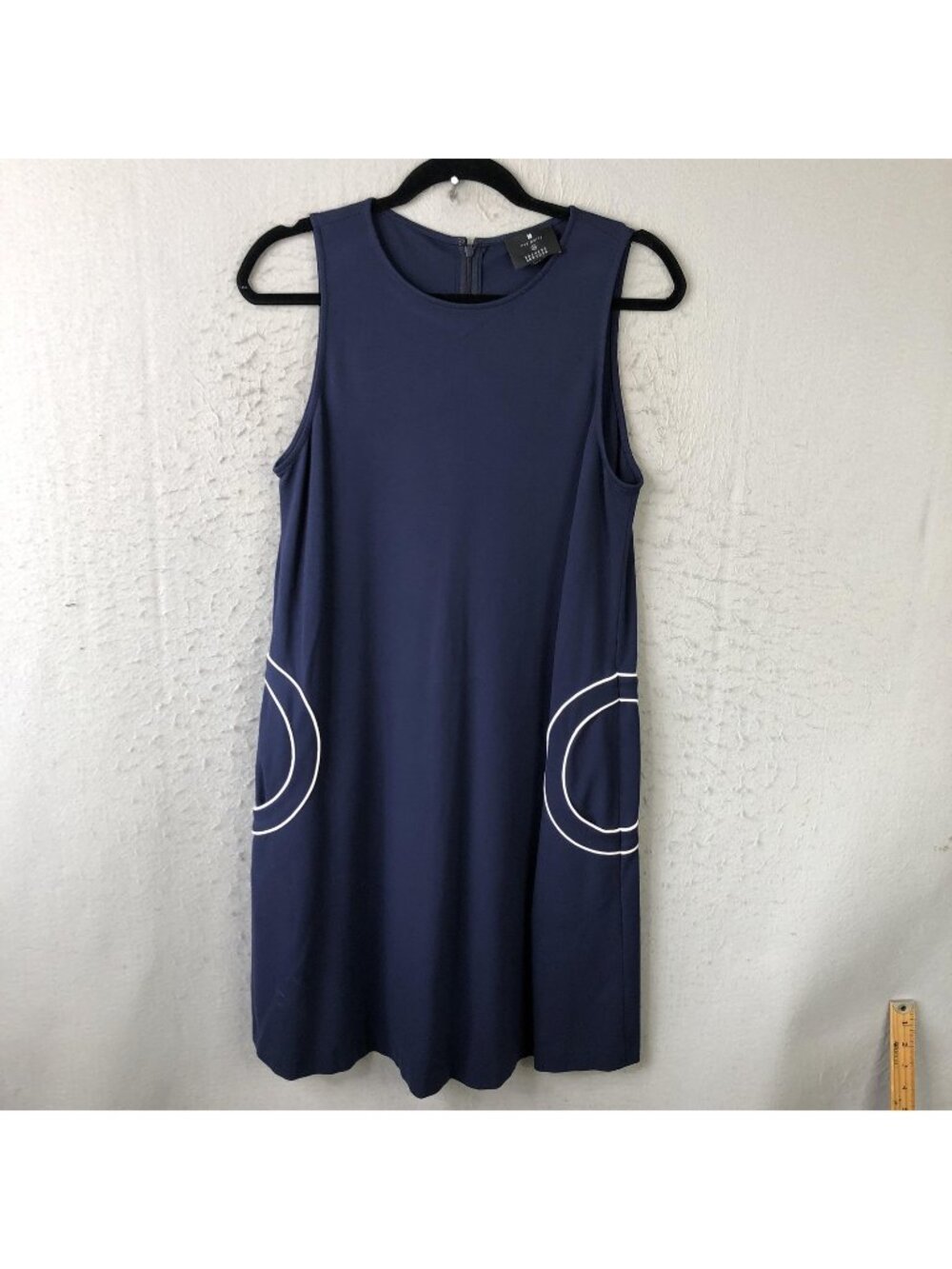Lisa Perry Dress Womens 10 Blue Jersey Shift Sleeveless Pockets Barneys New York